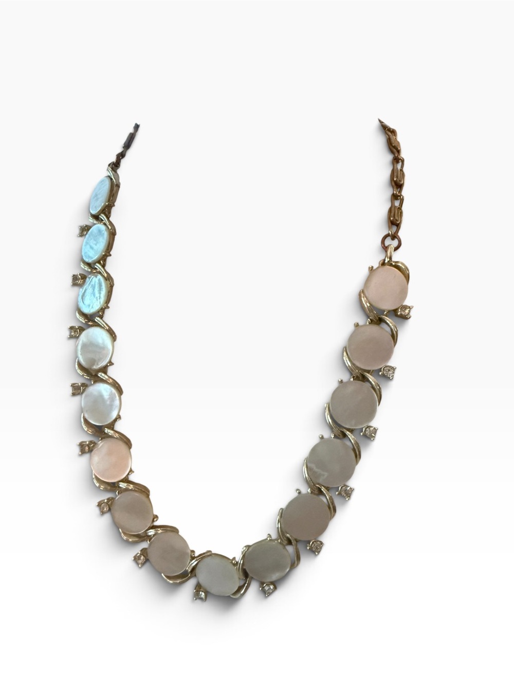 Vintage Lisner Mother of Pearl Rhinestone Necklace & Earrings Set - Picture 8 of 9
